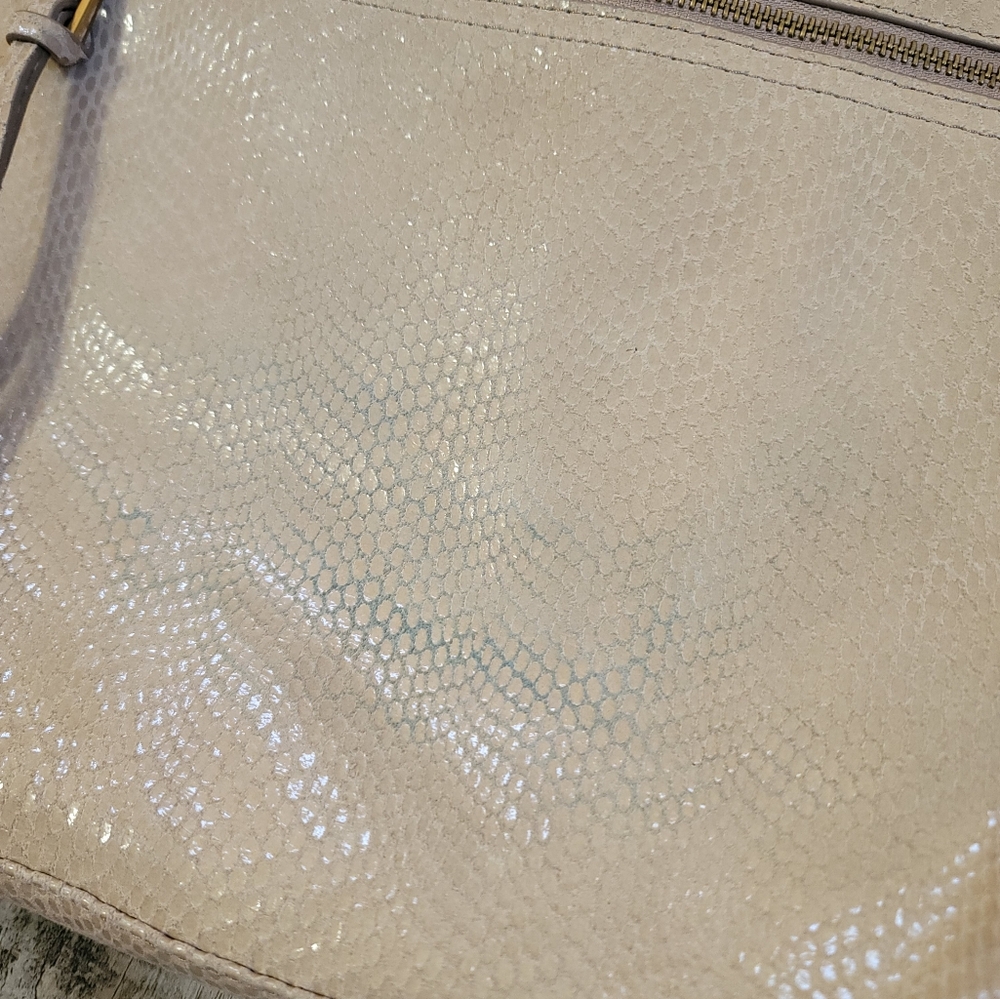 Margot Leah Large Taupe Leather Snakeskin Texture Hobo Bag - Picture 3 of 9
